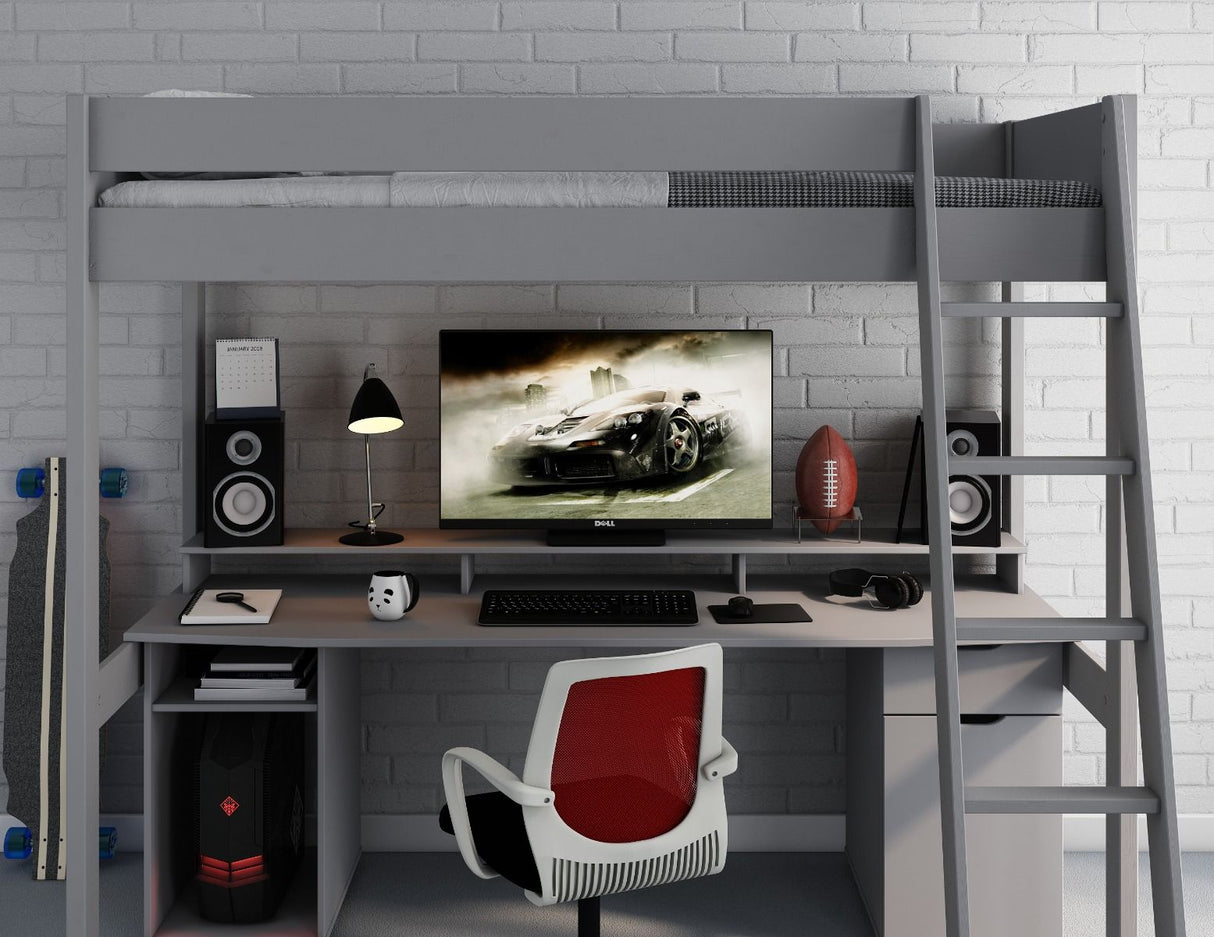 Noomi Tera Solid Wood Gaming High Sleeper Grey (FSC-Certified)
