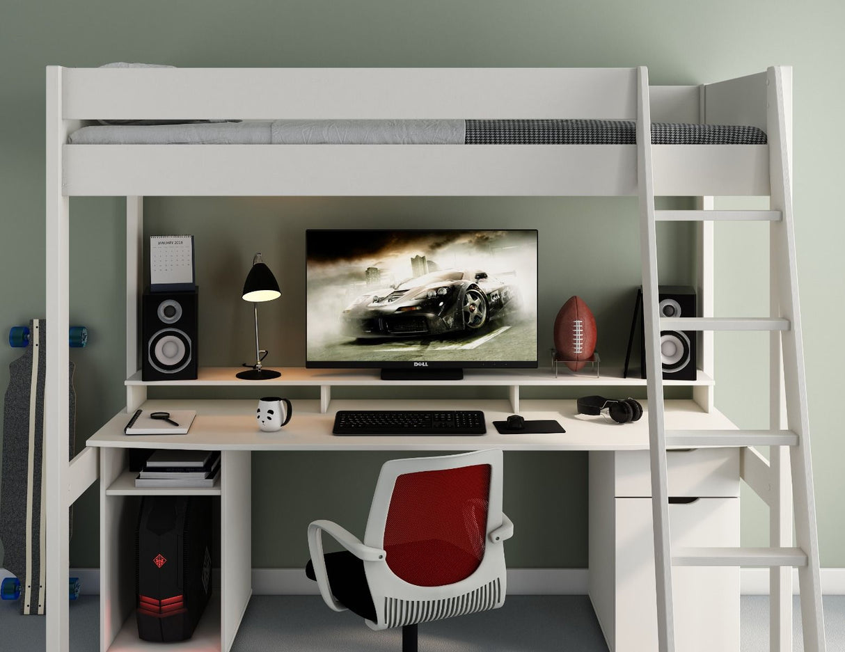 Noomi Tera Solid Wood Gaming High Sleeper White (FSC-Certified)