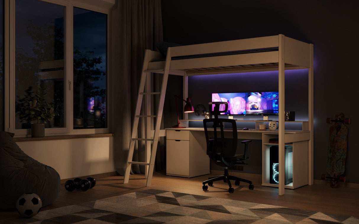 Noomi Tera Solid Wood Gaming High Sleeper White (FSC-Certified)