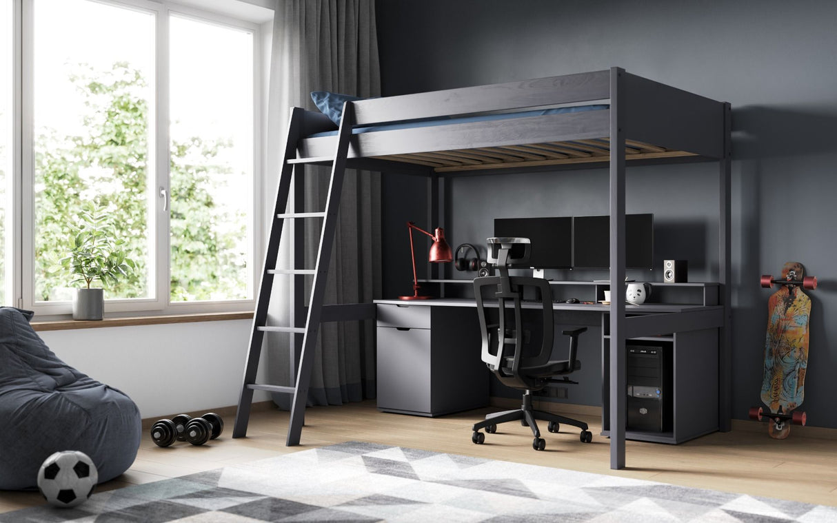 Noomi Tera Solid Wood Small Double Gaming High Sleeper Grey (FSC-Certified)