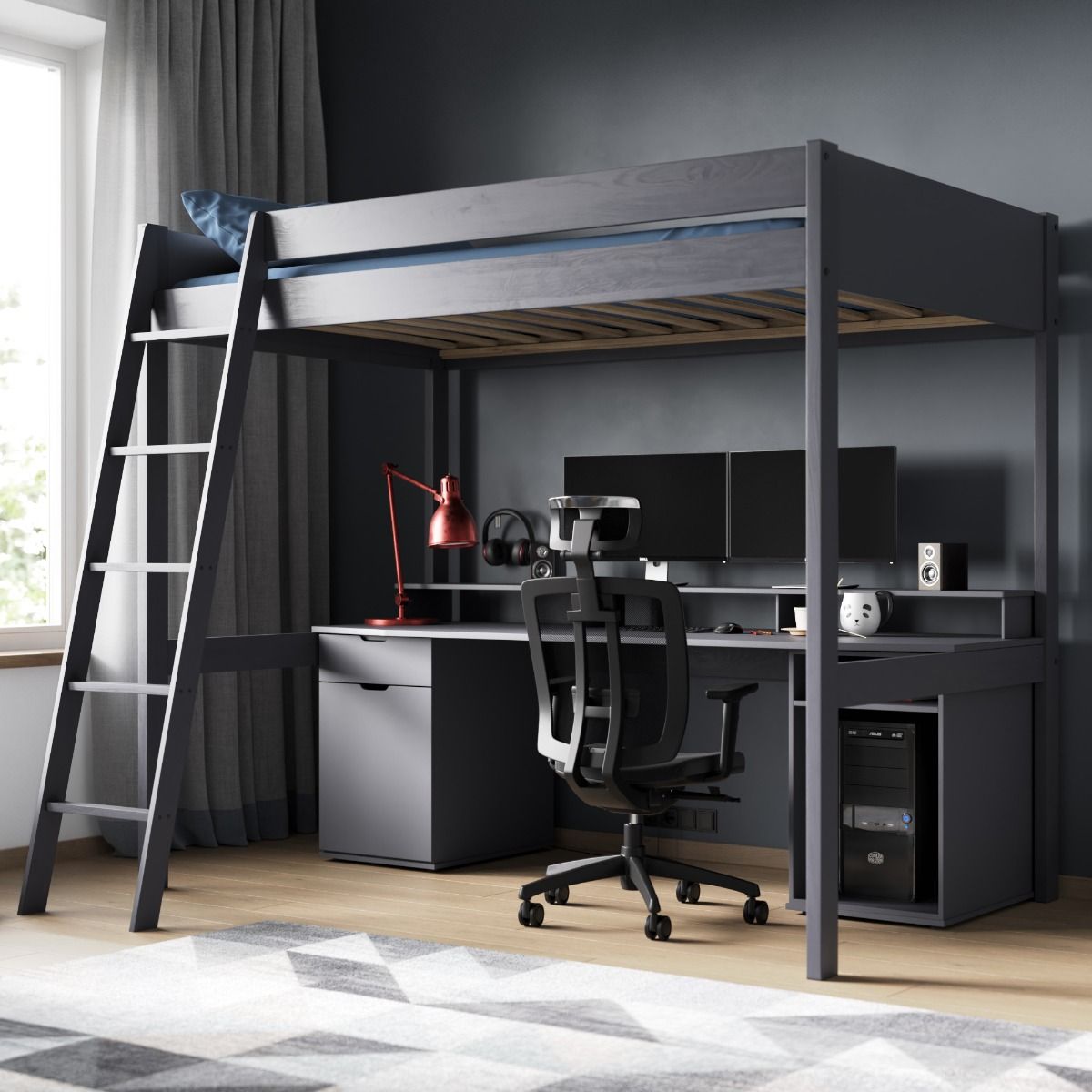 Noomi Tera Solid Wood Small Double Gaming High Sleeper Grey (FSC-Certified)