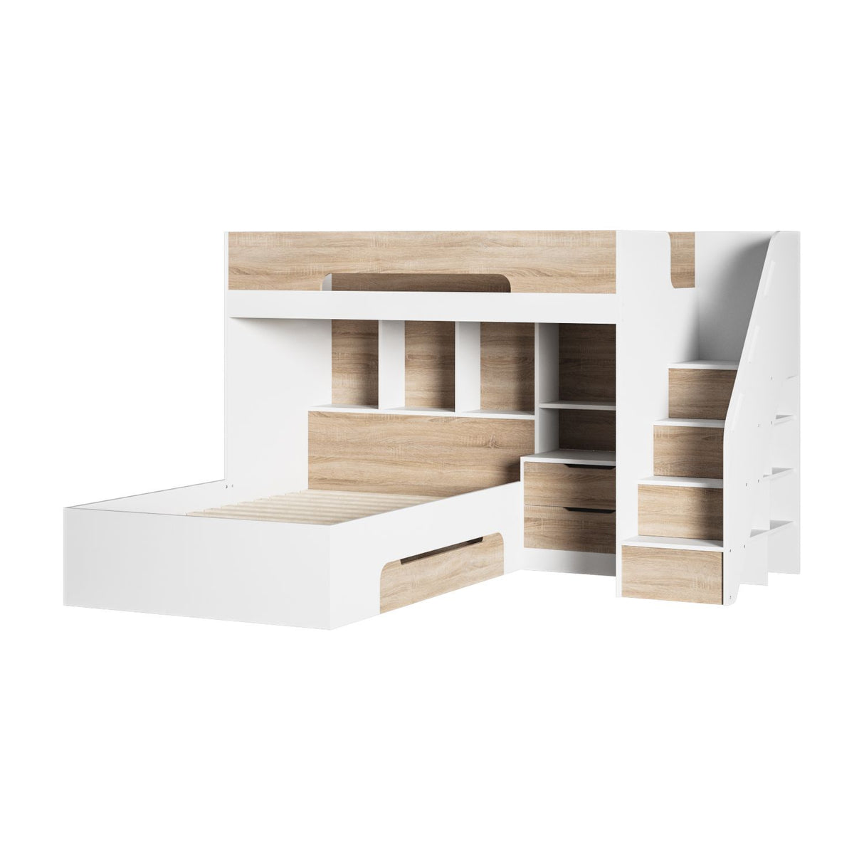 Flair Greyson Staircase Triple Bunk Bed with Storage White & Oak