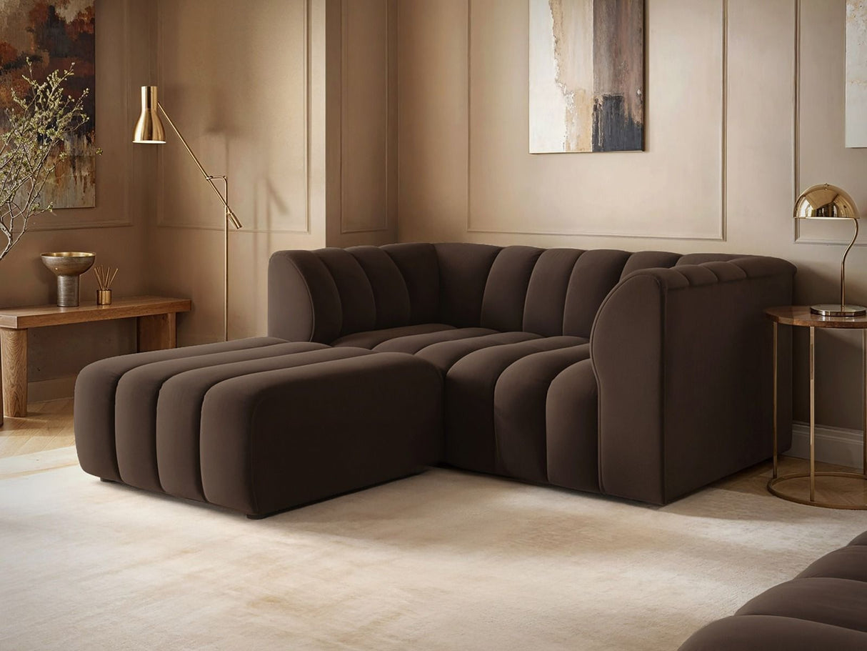 SOLACE+CO Halle Channel Tufted 2 Seater Sofa with Footstool Brown Velvet