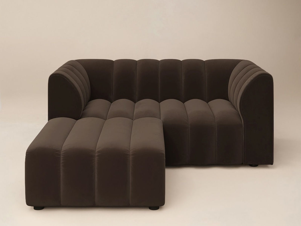 SOLACE+CO Halle Channel Tufted 2 Seater Sofa with Footstool Brown Velvet