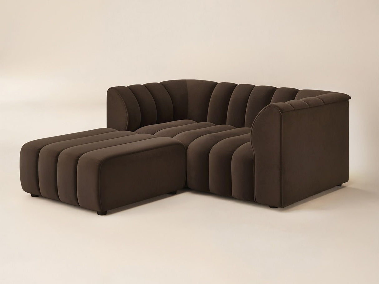 SOLACE+CO Halle Channel Tufted 2 Seater Sofa with Footstool Brown Velvet