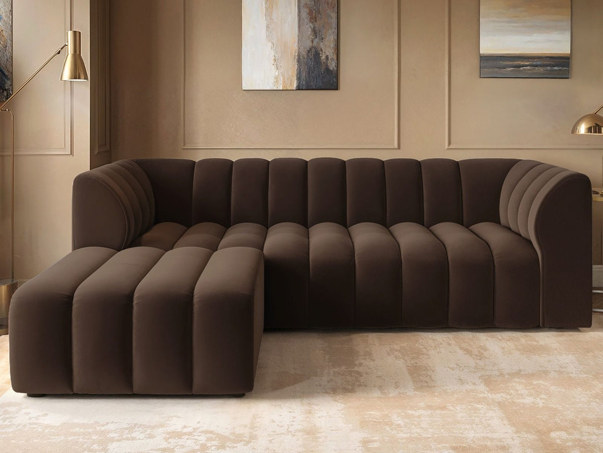 SOLACE+CO Halle Channel Tufted 3 Seater Sofa with Footstool Velvet Brown