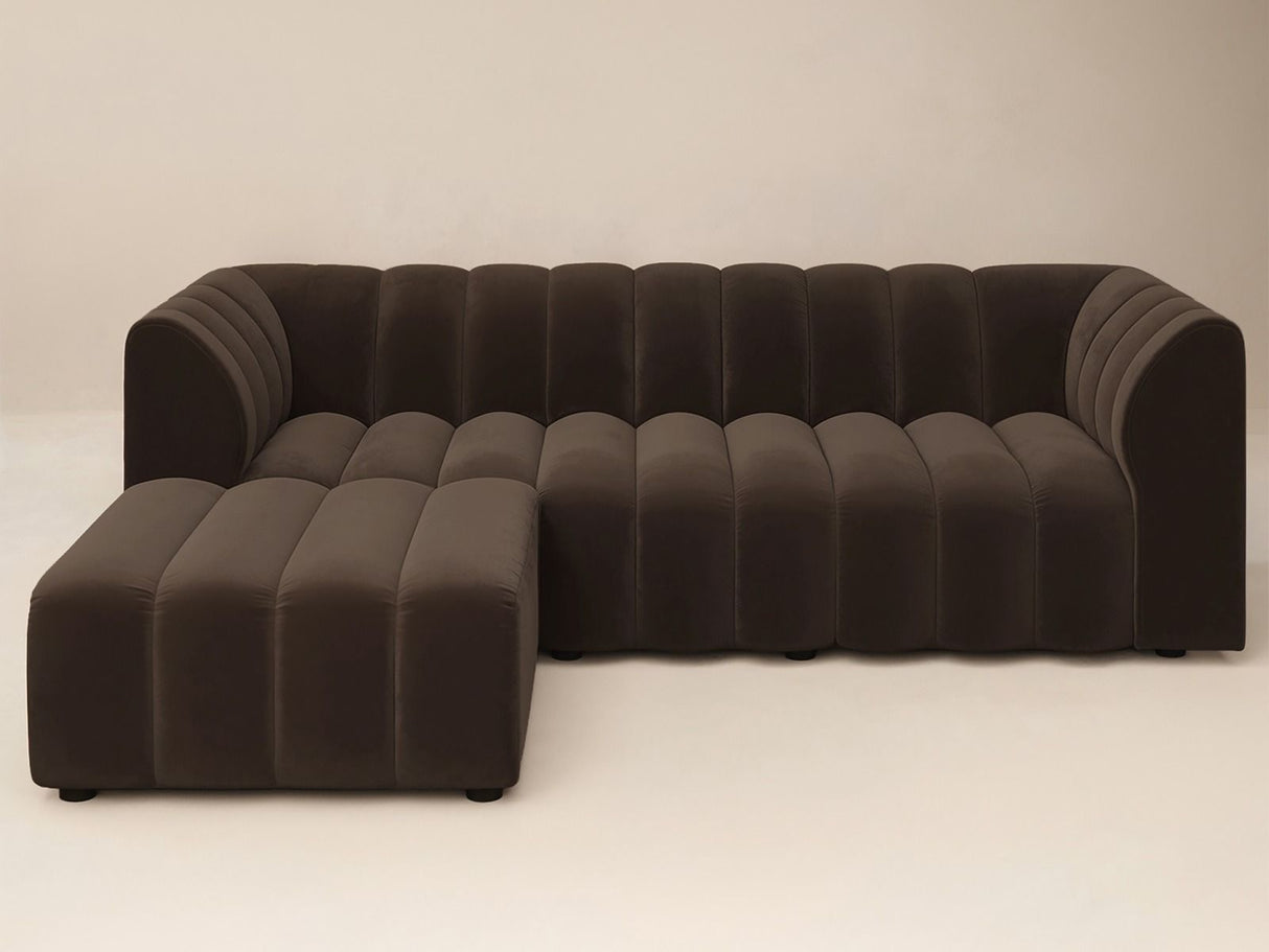 SOLACE+CO Halle Channel Tufted 3 Seater Sofa with Footstool Velvet Brown