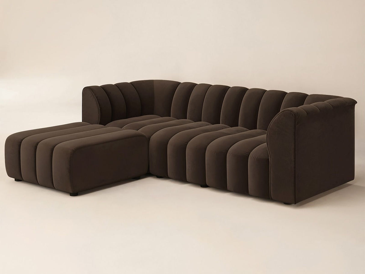 SOLACE+CO Halle Channel Tufted 3 Seater Sofa with Footstool Velvet Brown