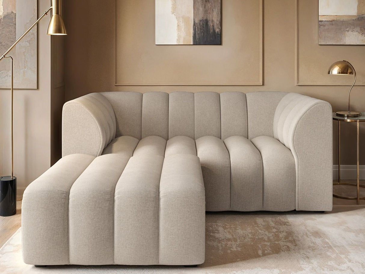 SOLACE+CO Halle Channel Tufted 2 Seater Sofa with Footstool Beige Chenille