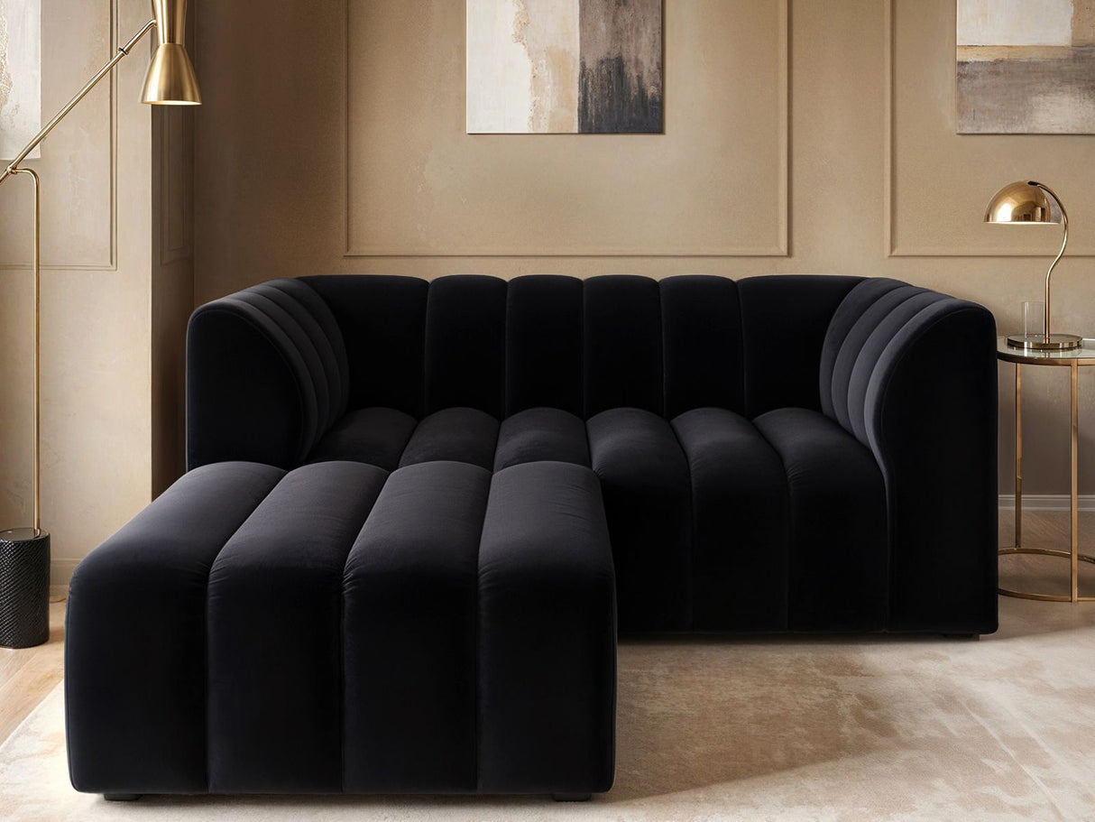 SOLACE+CO Halle Channel Tufted 2 Seater Sofa with Footstool Black Velvet