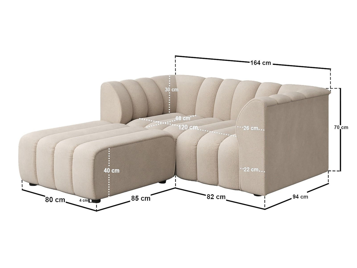 SOLACE+CO Halle Channel Tufted 2 Seater Sofa with Footstool Beige Chenille