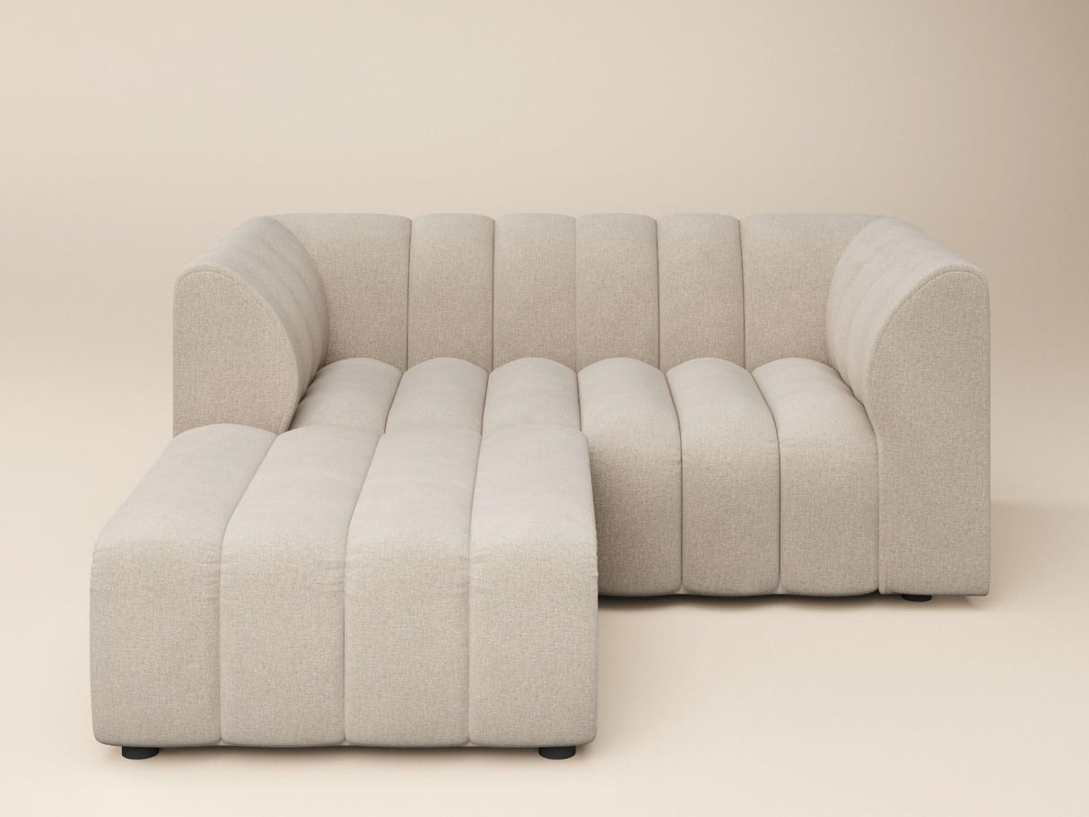 SOLACE+CO Halle Channel Tufted 2 Seater Sofa with Footstool Beige Chenille