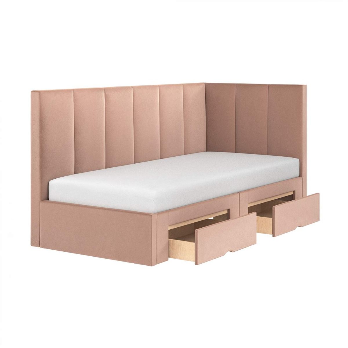 Flair Harley Velvet Corner Bed Frame with Storage Drawers Pink