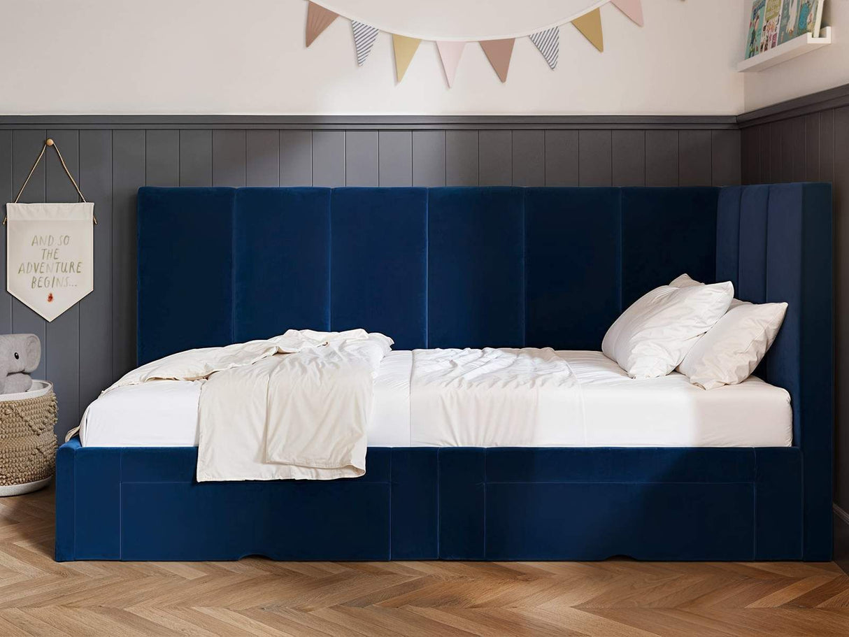 Flair Harley Velvet Corner Bed Frame with Storage Drawers Navy
