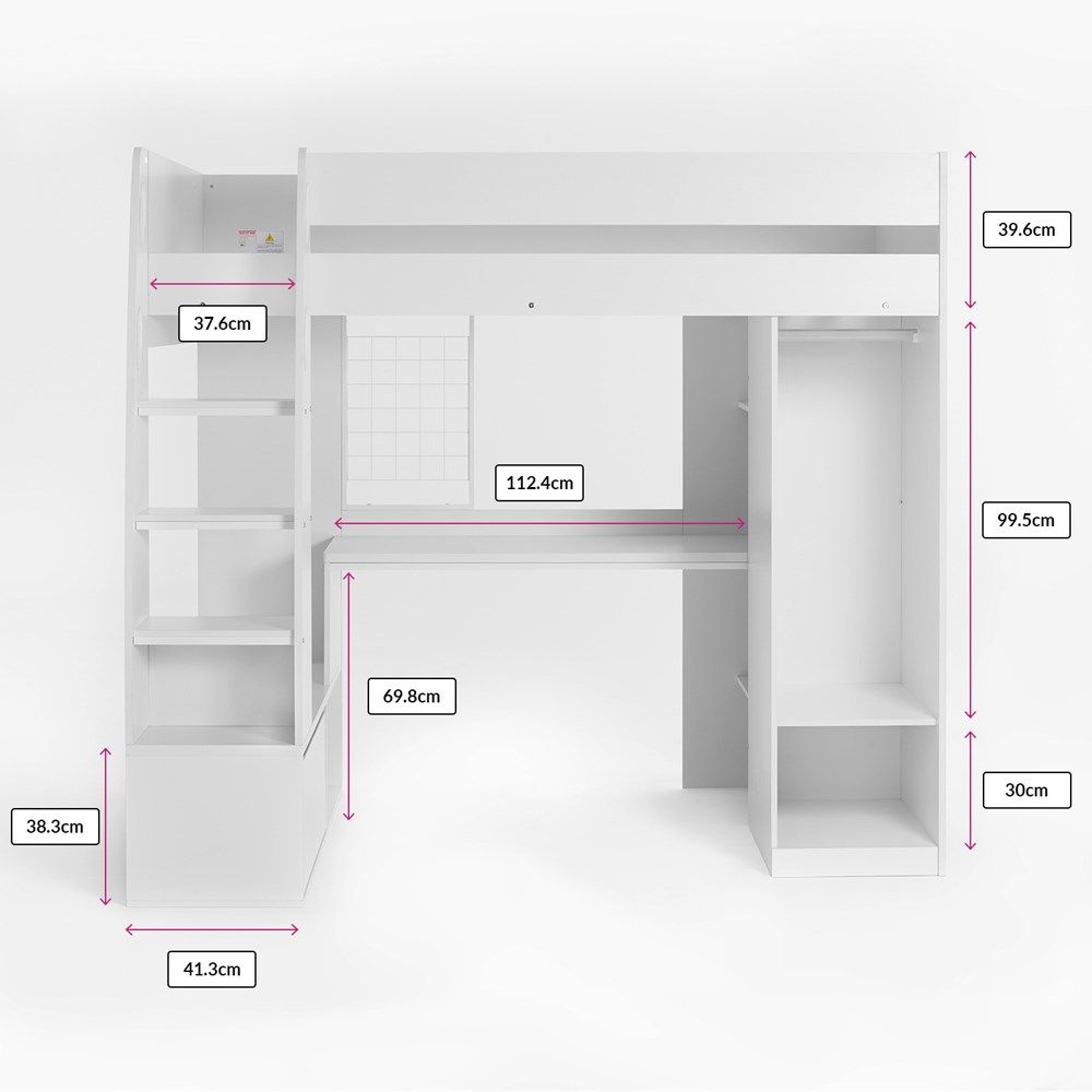 Flair Harry High Sleeper with Desk & Wardrobe White