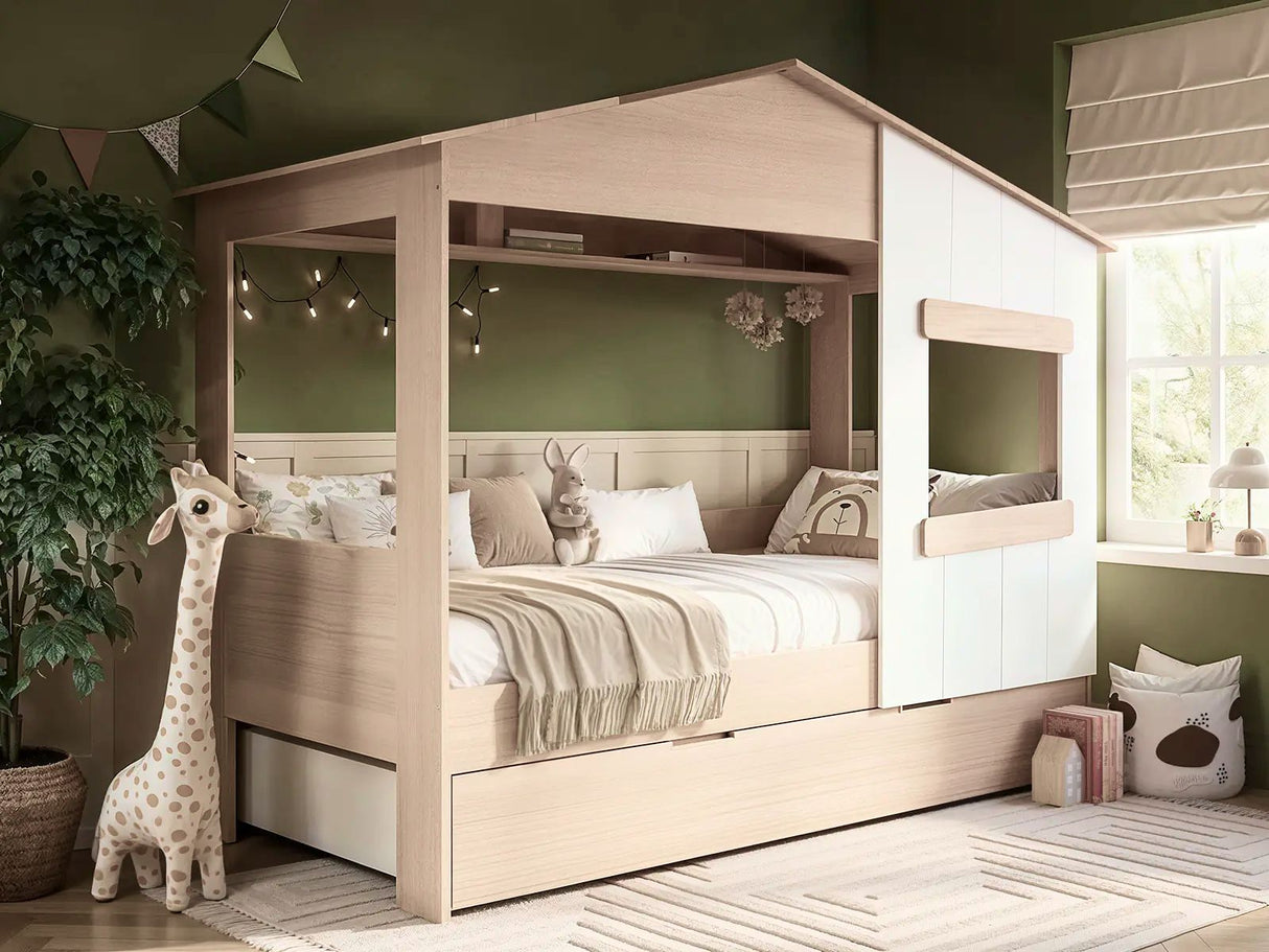 Flair Dreamland House Bed With Trundle Oak & White