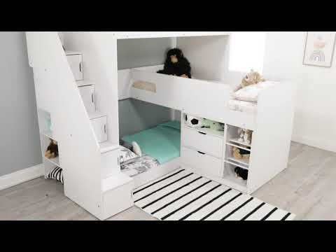 Flair Oscar Staircase Triple Bunk Bed with Storage White