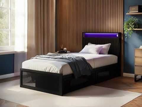 Flair Callan Metal Bed with Storage & LED Black Single