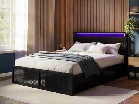 Flair Callan Metal Bed Frame with Storage & LED Black Small Double