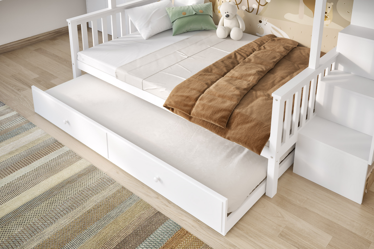 Flair Tag Triple Staircase Bunk Bed with Trundle White