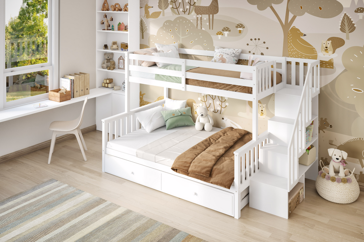 Flair Tag Triple Staircase Bunk Bed with Trundle White