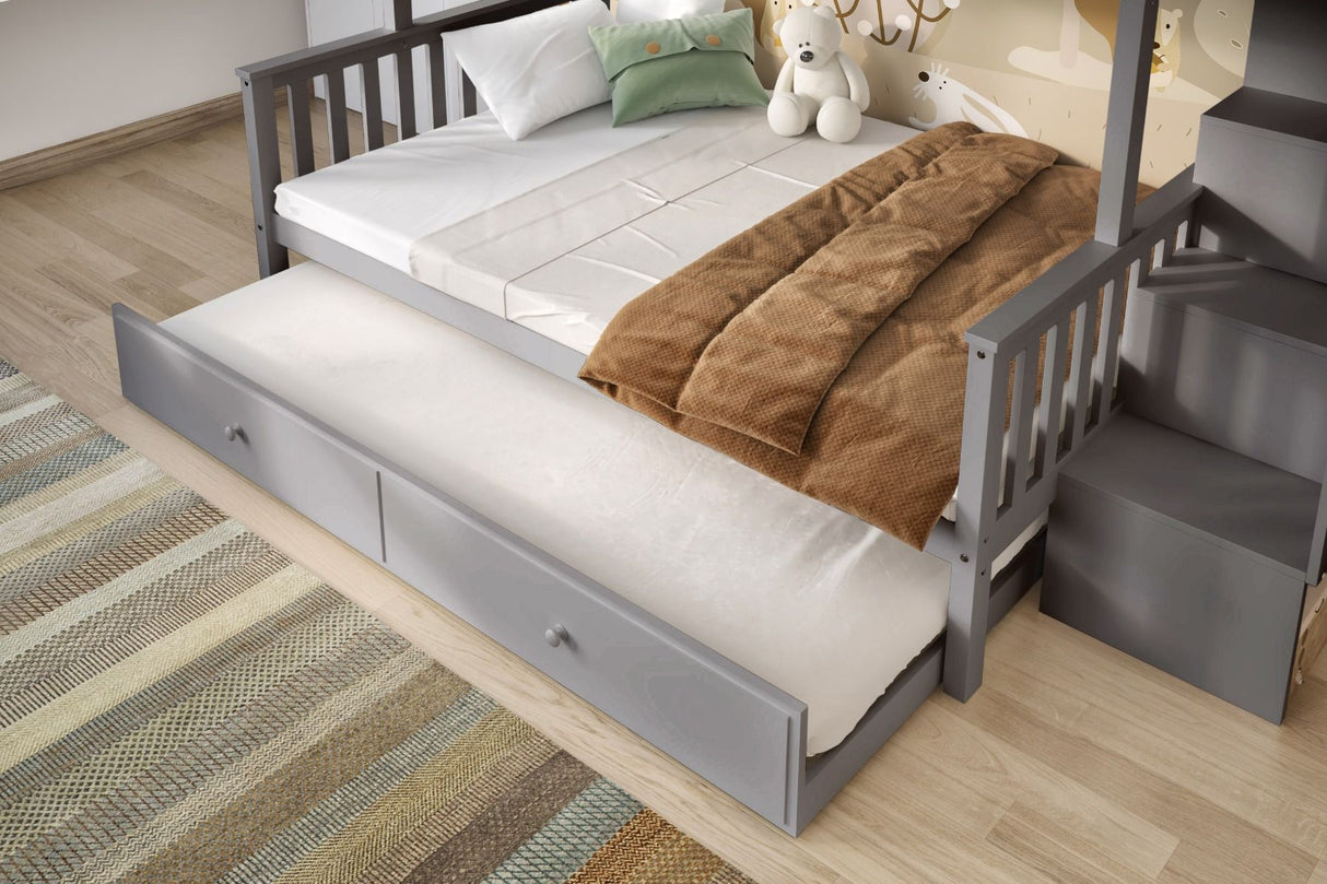 Flair Tag Triple Staircase Bunk Bed with Trundle Grey
