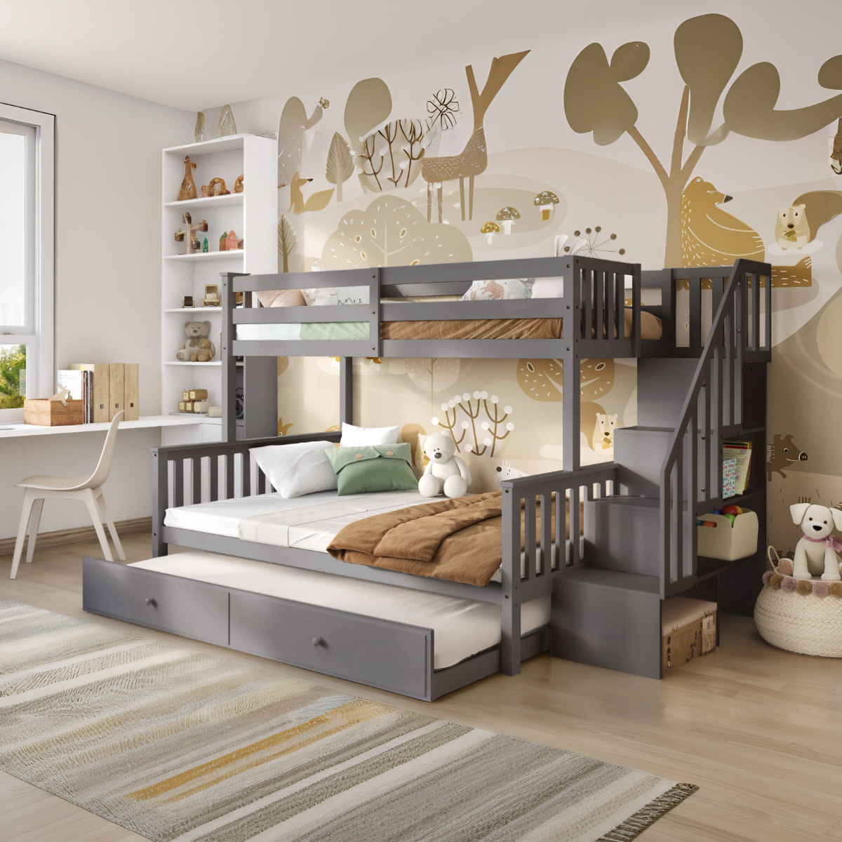 Flair Tag Triple Staircase Bunk Bed with Trundle Grey