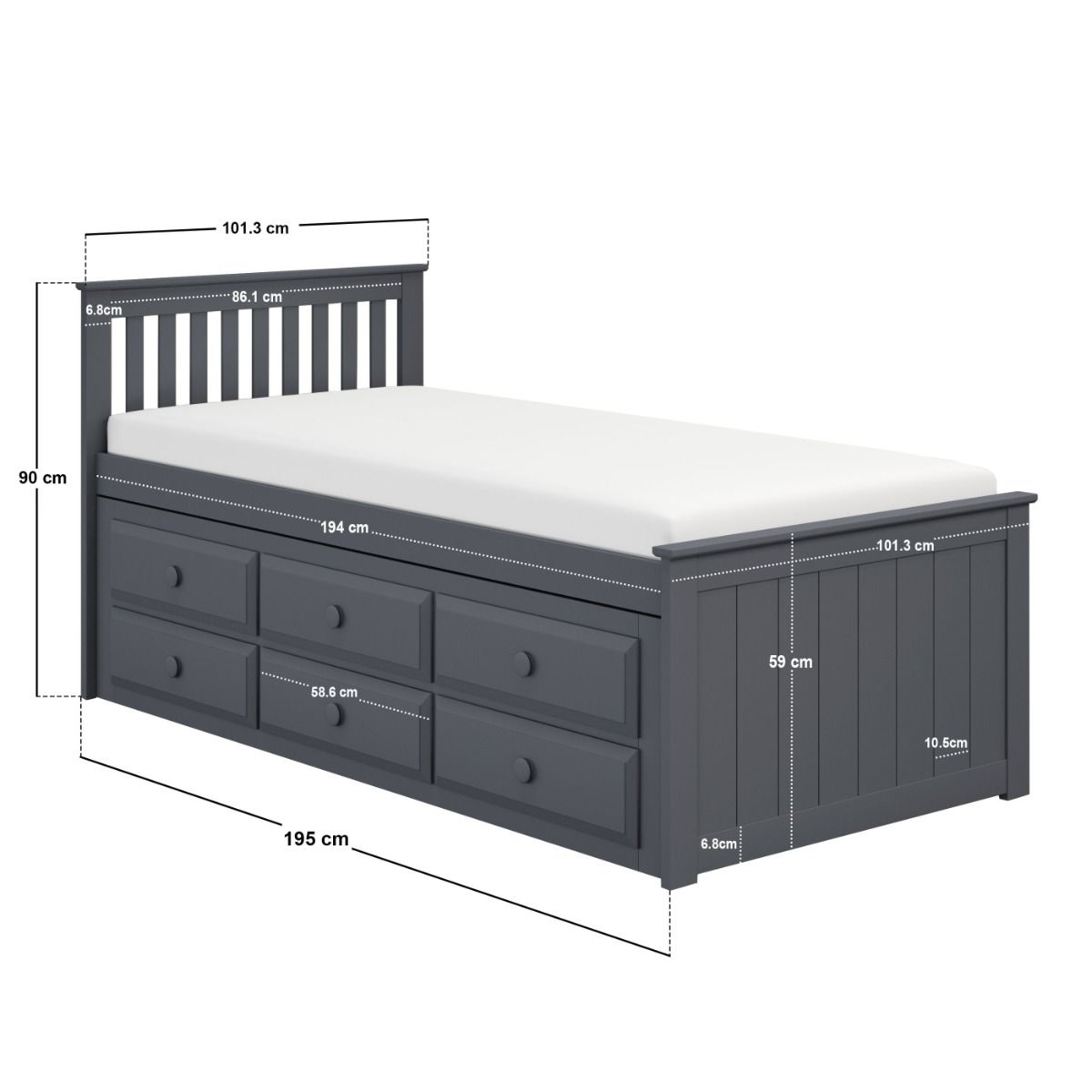 Flair Montana Captain's Bed with Drawers & Trundle Grey