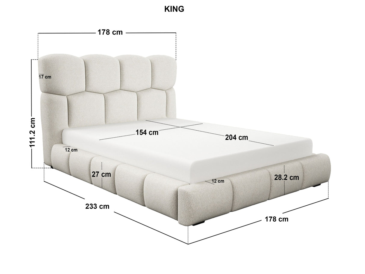 SOLACE+CO Irma Marshmallow Bed Frame Cream Chenille Kingsize