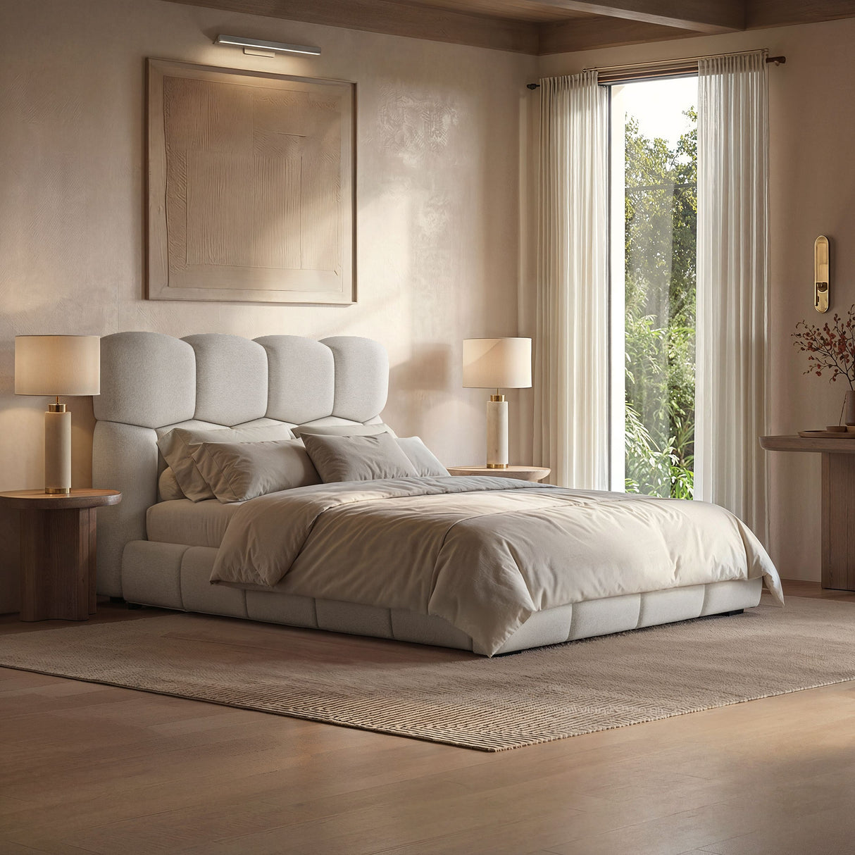 SOLACE+CO Irma Marshmallow Bed Frame Cream Chenille Kingsize