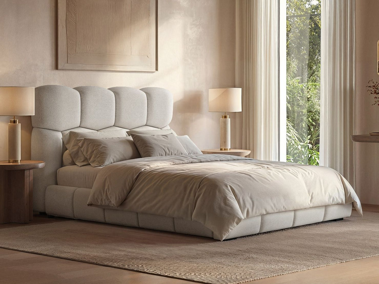 SOLACE+CO Irma Marshmallow Bed Frame Cream Chenille Kingsize