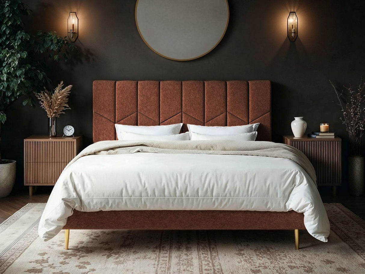 SOLACE+CO Isabela Kingsize Chenille Bed Frame Frame Burnt Orange