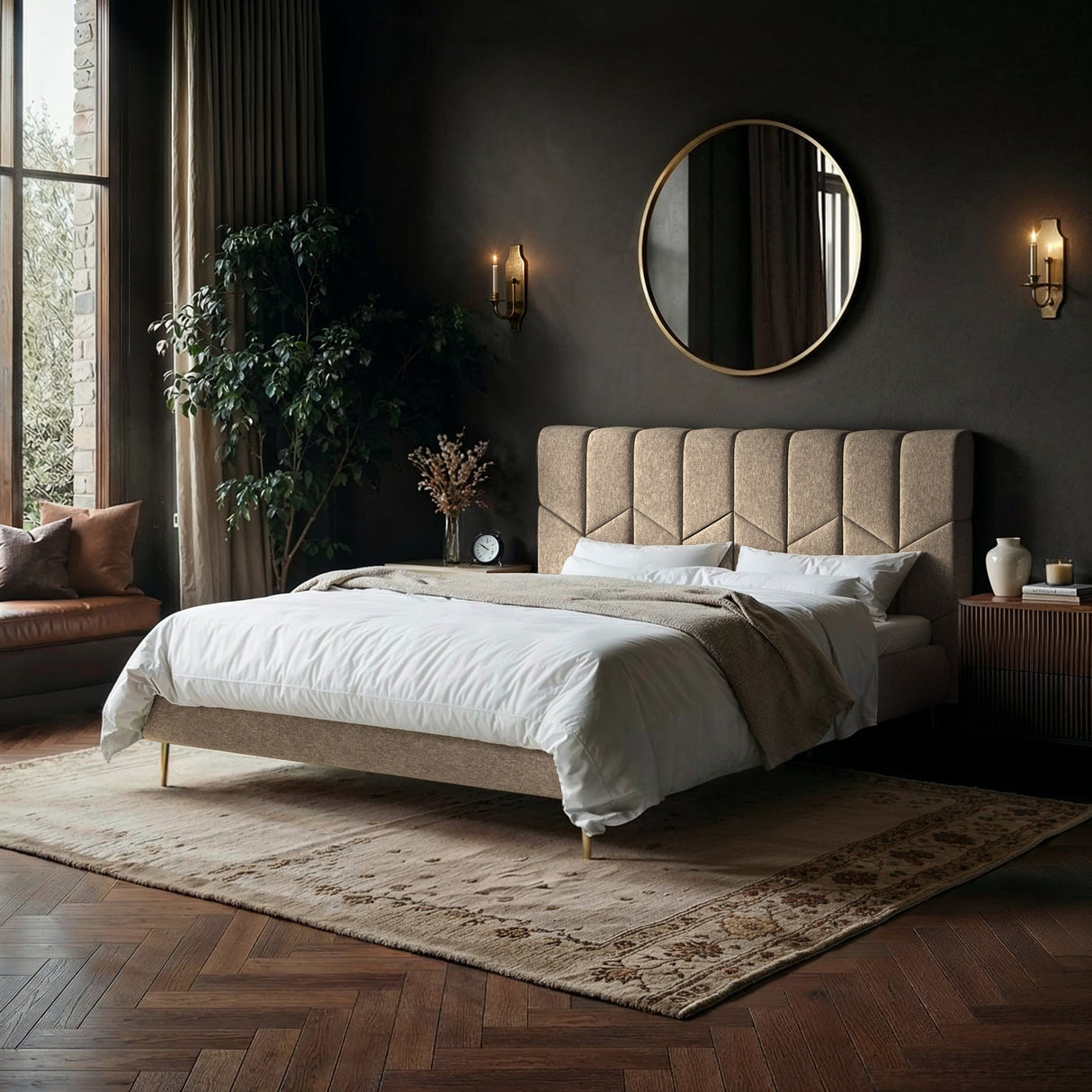 SOLACE+CO Isabela Double Chenille Bed Frame Frame Beige