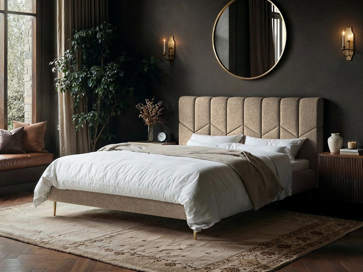 SOLACE+CO Isabela Kingsize Chenille Bed Frame Frame Beige