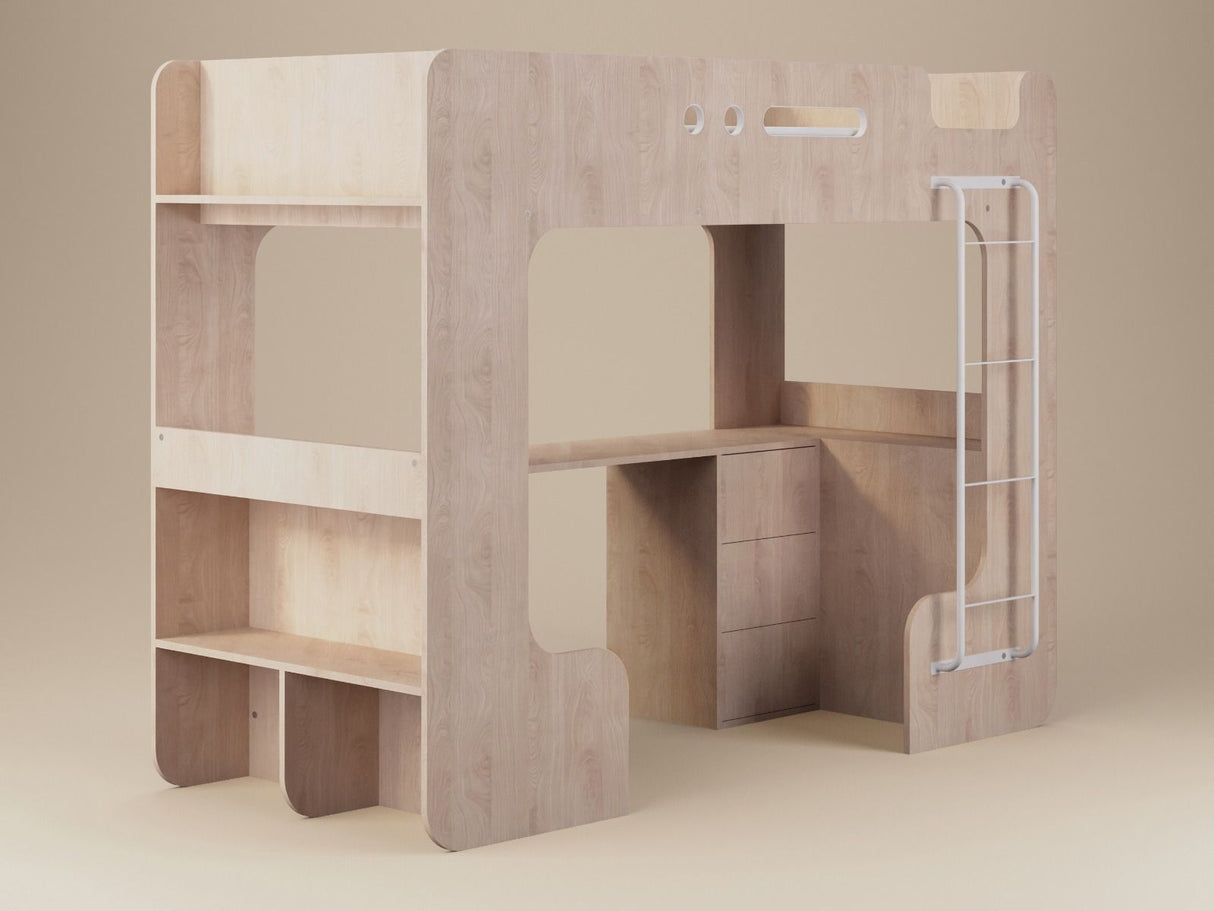 Flair Jaxx High Sleeper Bed with Desk & Storage Oak