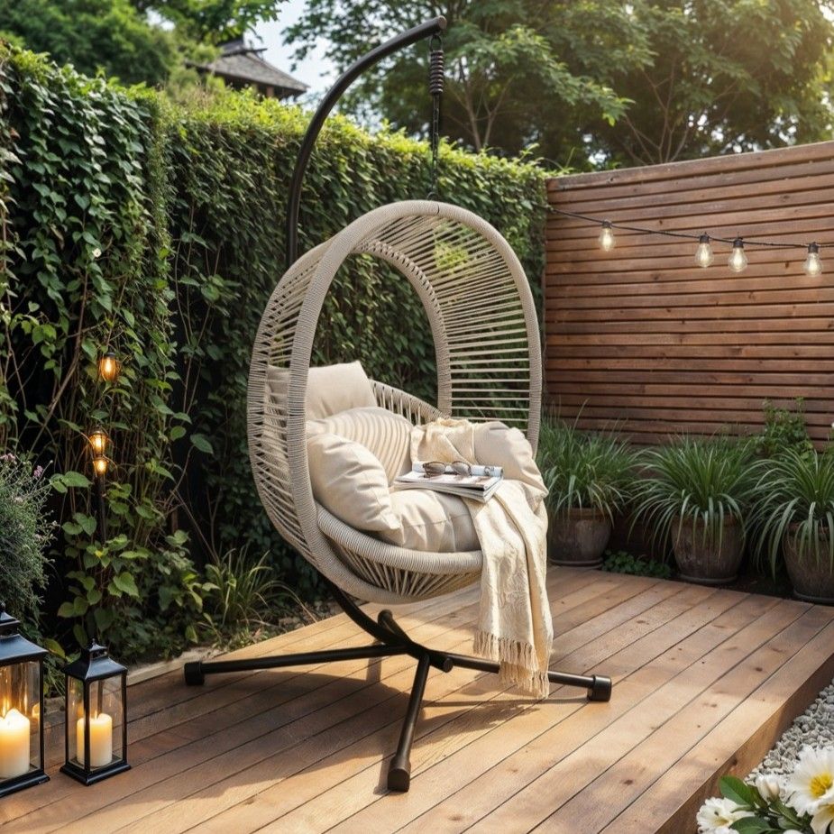 SOLACE+CO Lana Garden Egg Chair Light Beige Rattan