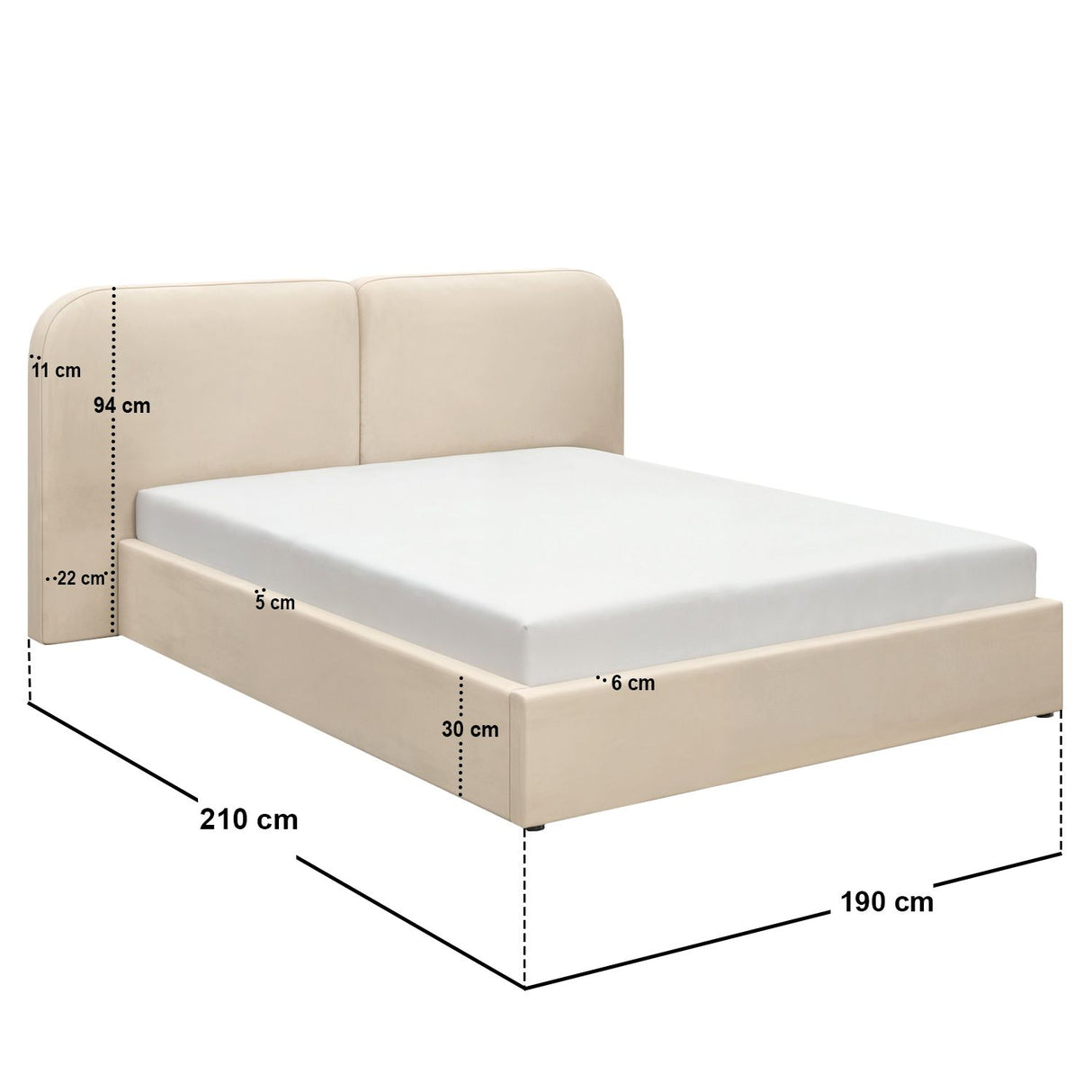 SOLACE+CO Lena Ottoman Bed Beige Velvet Double