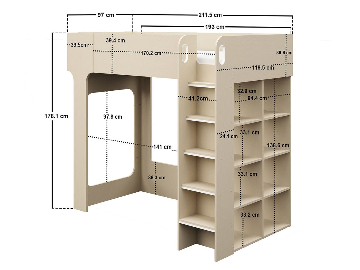Flair Leo High Sleeper with Storage White Oak
