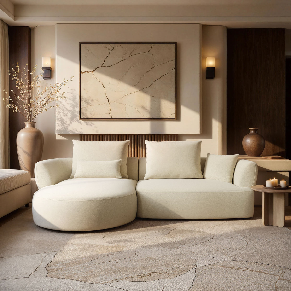 SOLACE+CO Lia Large L-shaped 4 Seater Sofa Cream Chenille