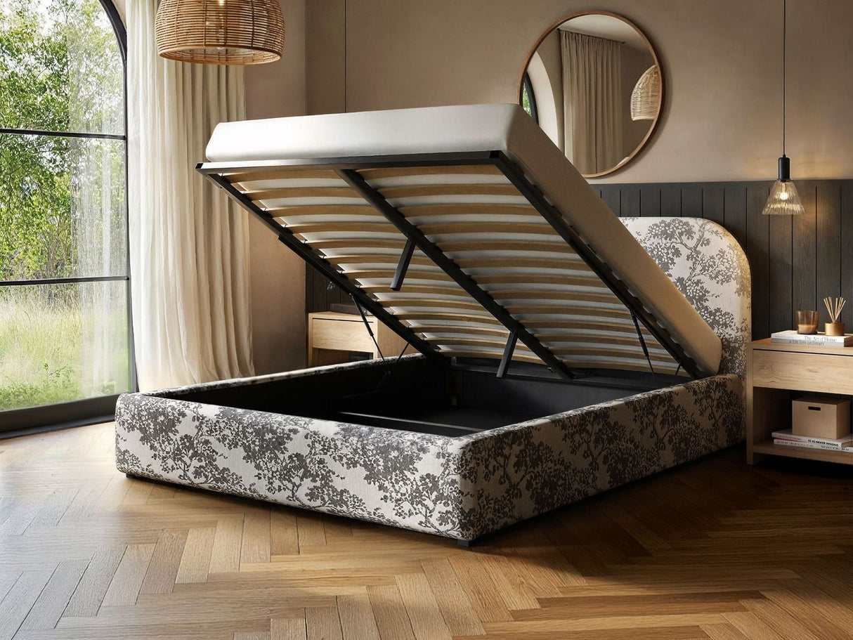 Flair Alba Tree Print Ottoman Bed Beige-Double