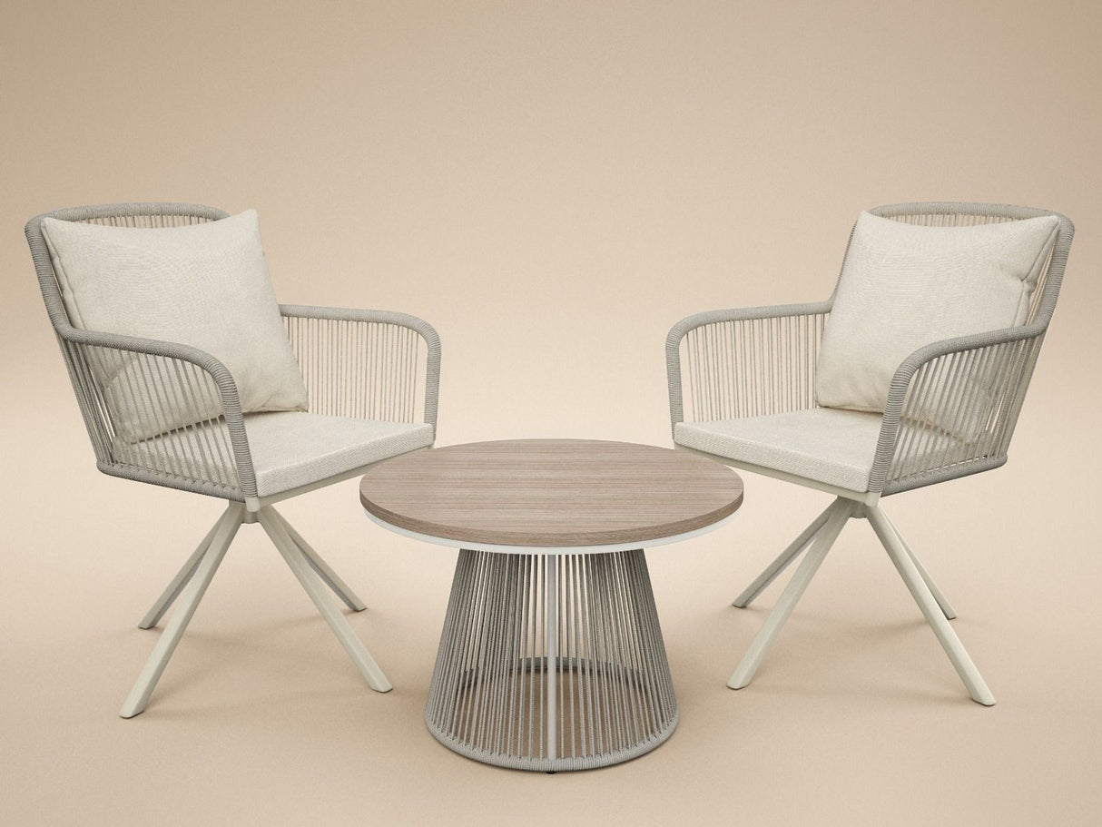 SOLACE+CO Hana Table & Juno Swivel Chairs Garden Bistro Set Beige Rattan