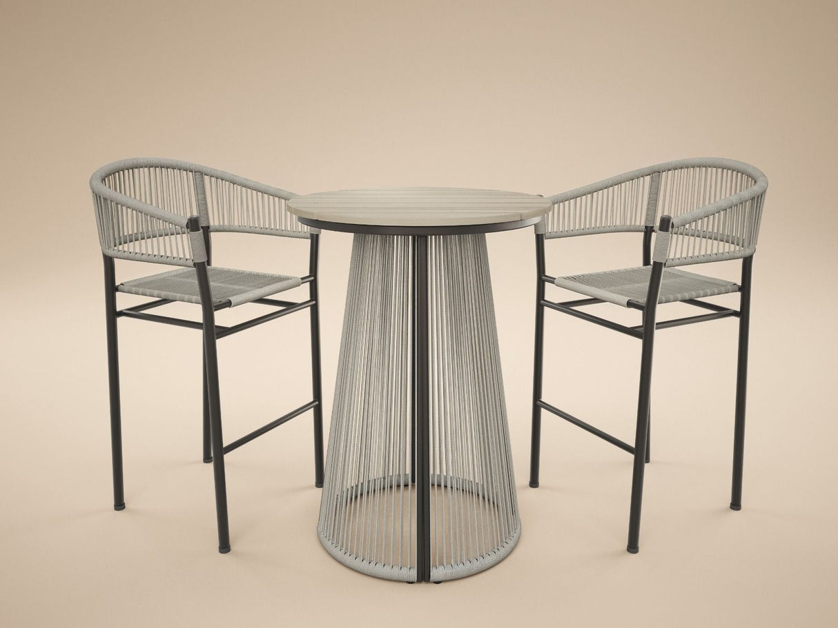 SOLACE+CO Hana Round Table & Set of 2 Lita Chairs Garden Bar Set Dark Brown