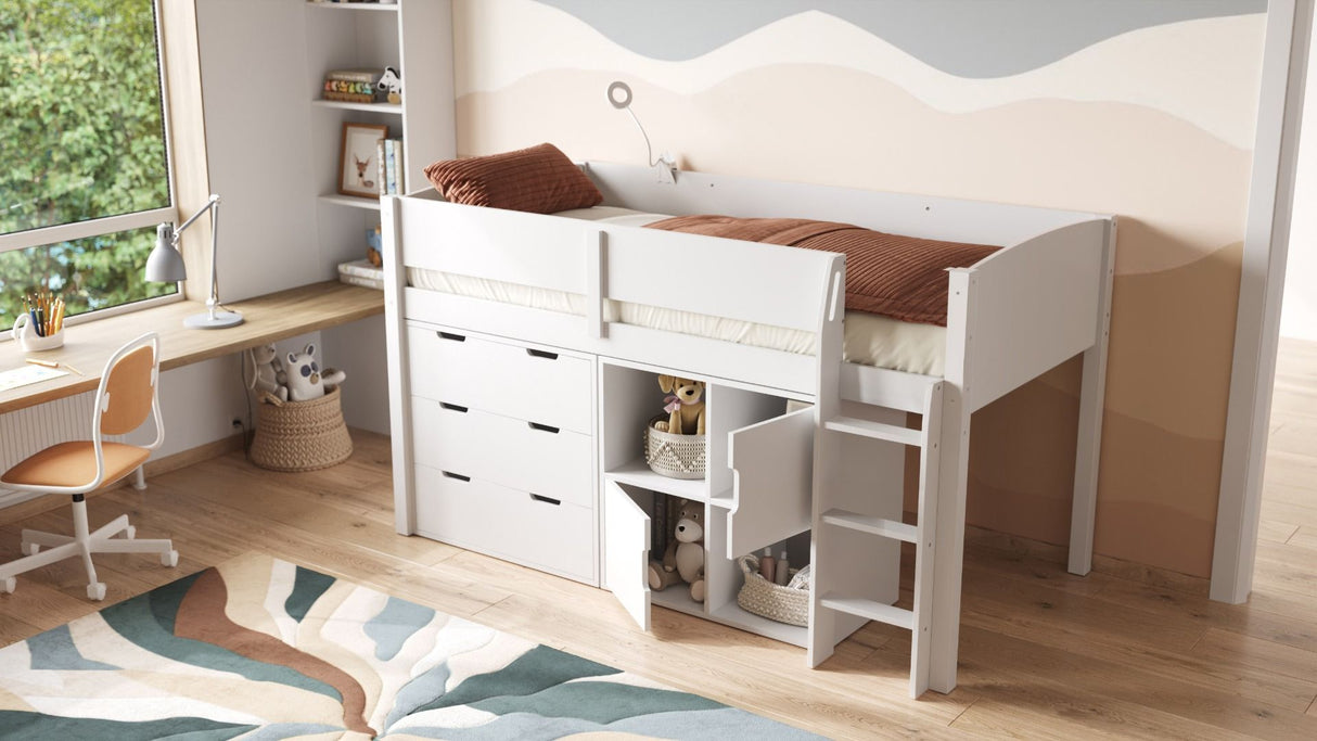 Flair Loop Mid Sleeper Bed Full Set With Doors White 2 White Doors