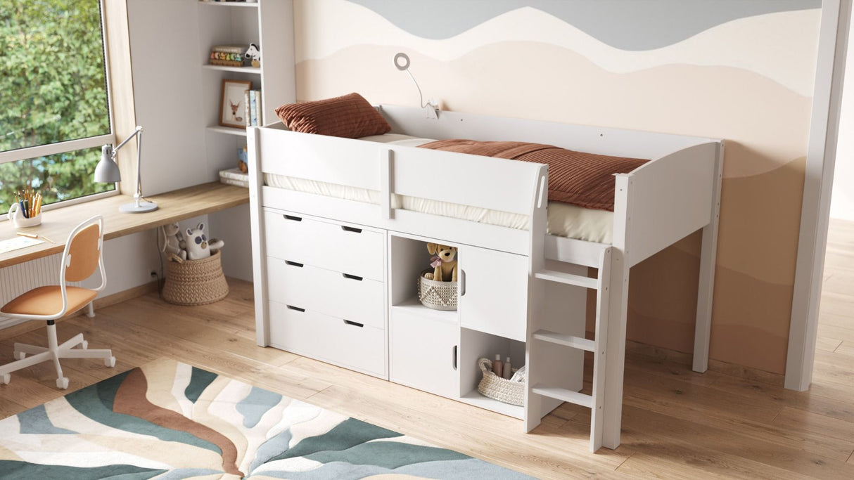 Flair Loop Mid Sleeper Bed Full Set With Doors White 2 White Doors