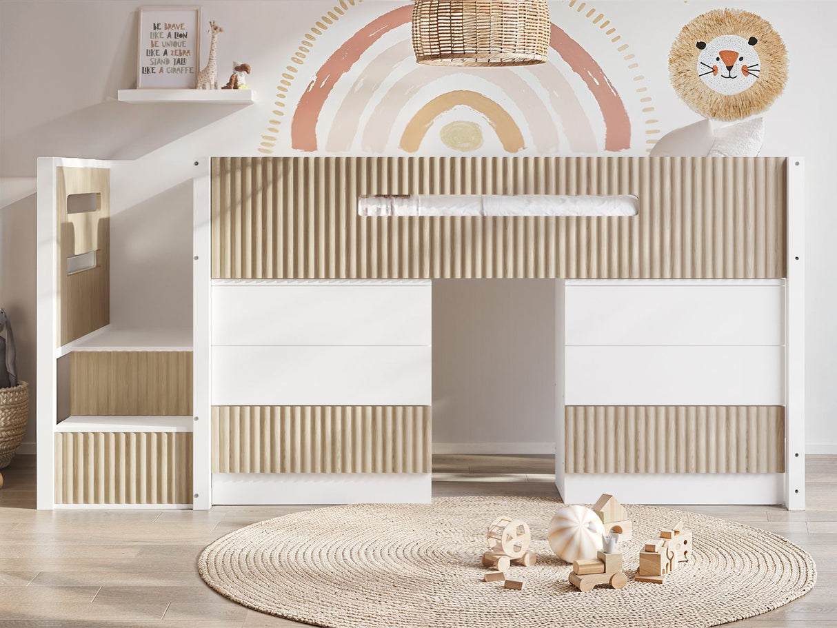 Flair Luca Ribbed Mid Sleeper Bed White & Oak