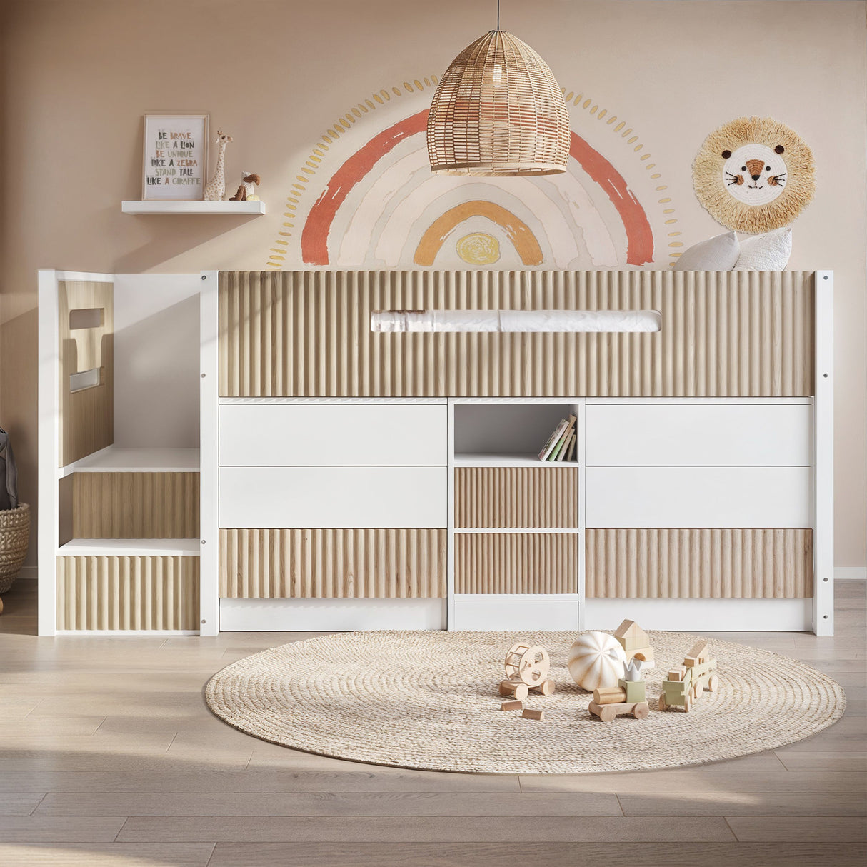 Flair Luca Mid Sleeper Ribbed Storage Bed White & Oak