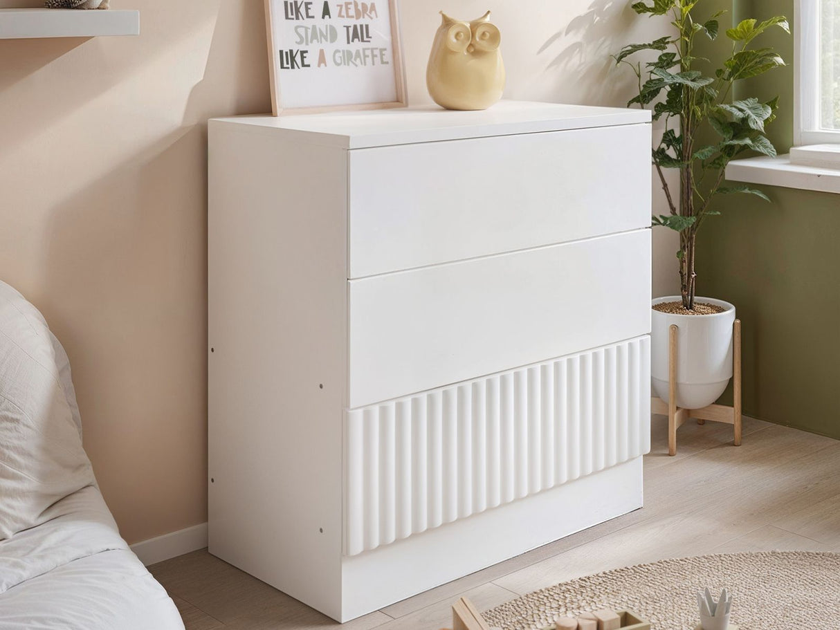 Flair Luca 3 Drawer Chest Ribbed White