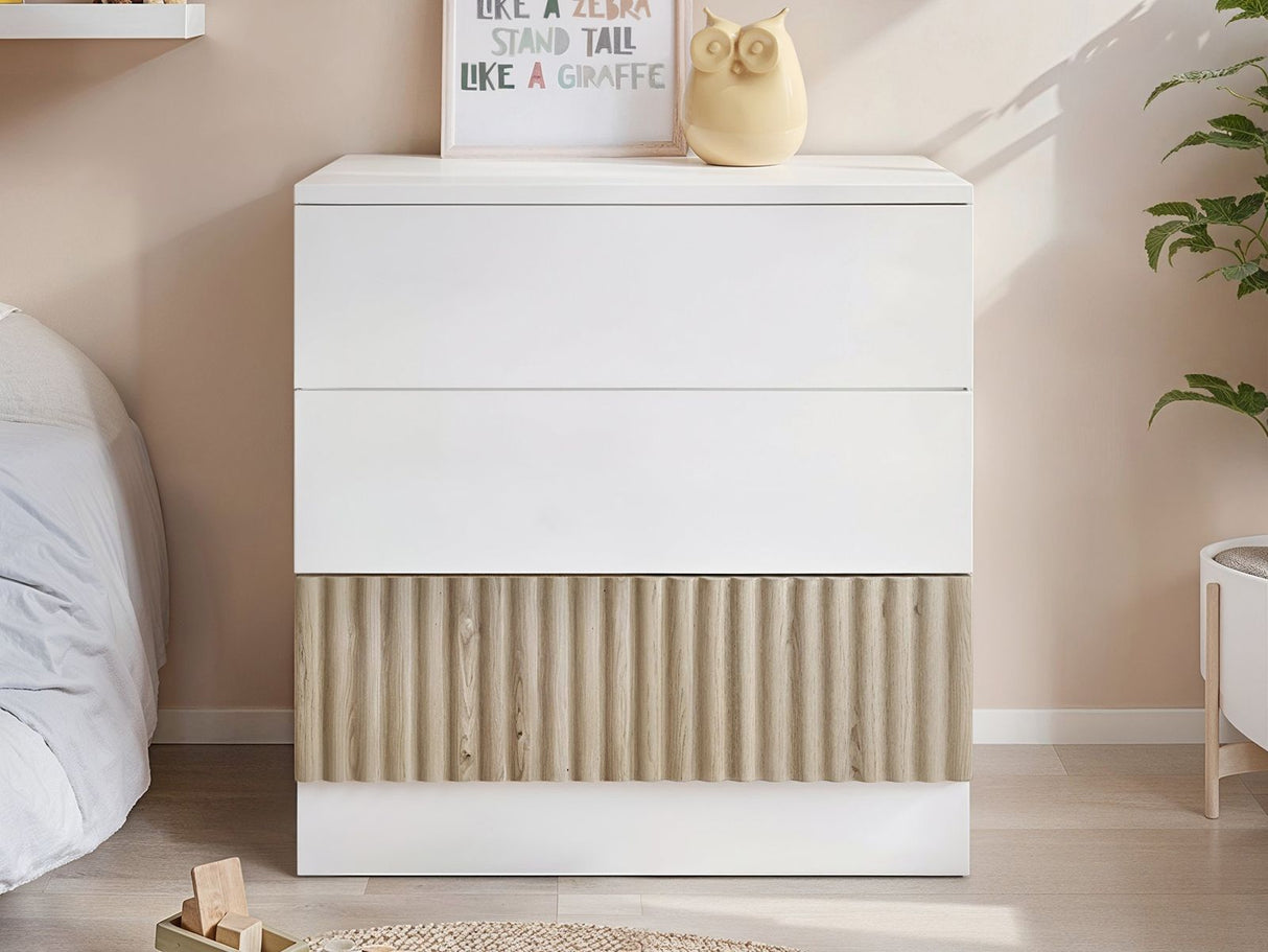 Flair Luca 3 Drawer Chest Ribbed White & Oak
