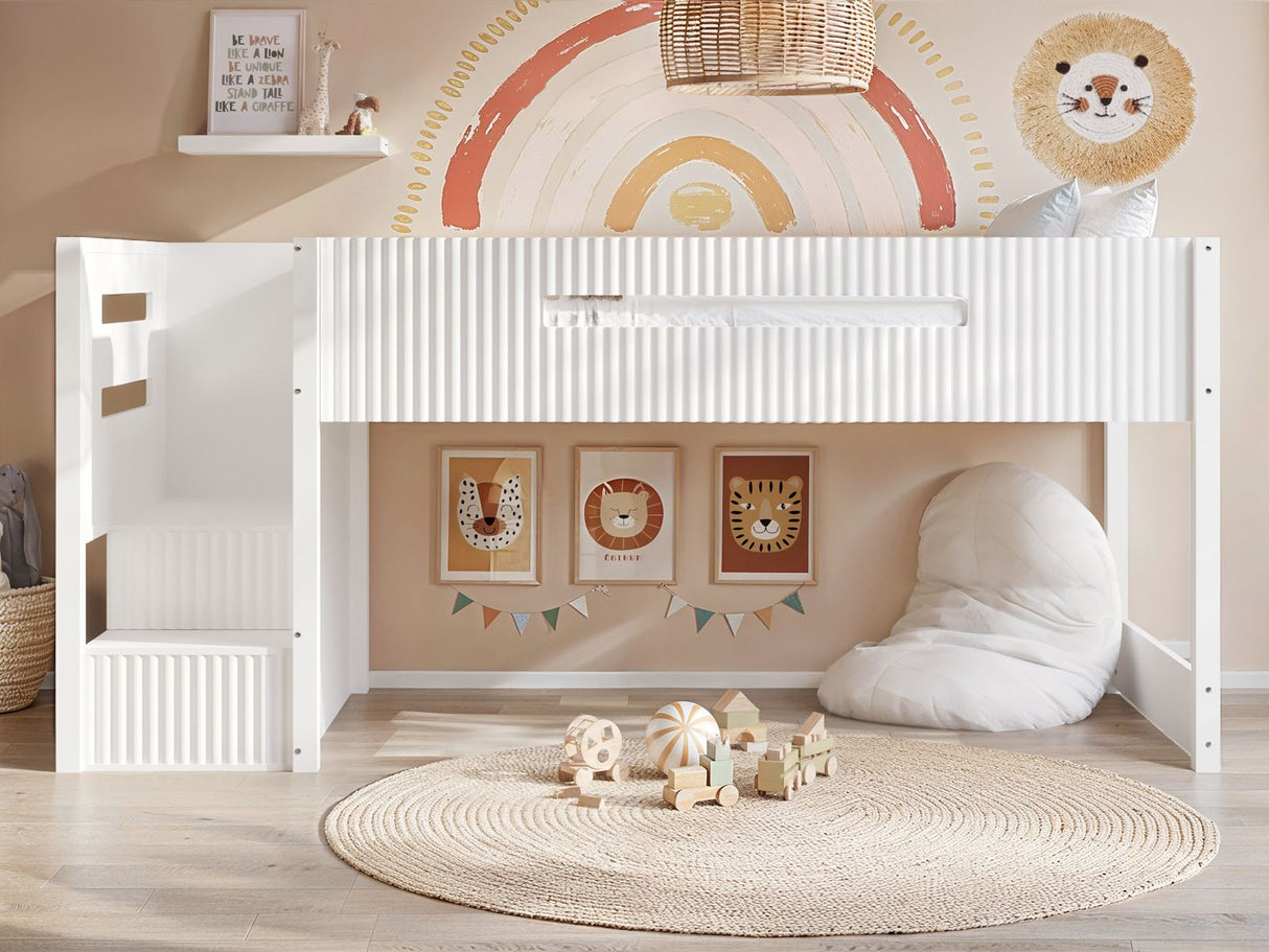 Flair Luca Mid Sleeper with 3 Drawer Chest White Ribbed
