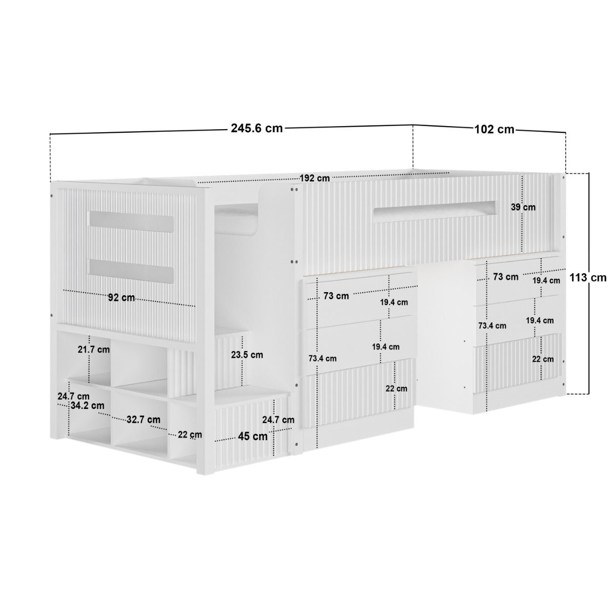 Flair Luca Mid Sleeper Ribbed Storage Bed White